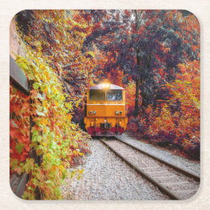 Dessous-de-verre Carré En Papier Moteur de train diesel classique à l'automne