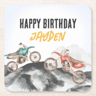 Dessous-de-verre Carré En Papier Moteur Dirt Vélo Fast Un 1er anniversaire fête