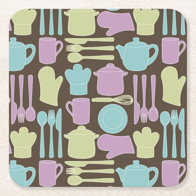 Dessous-de-verre Carré En Papier Motif 2 d'ustensiles de cuisine (Devant)