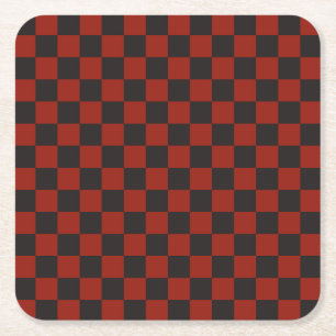 Dessous-de-verre Carré En Papier Motif à carreaux noir et rouge profond