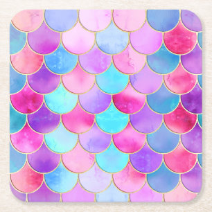 Dessous-de-verre Carré En Papier Motif à échelle de sirène rose, violet et aqua