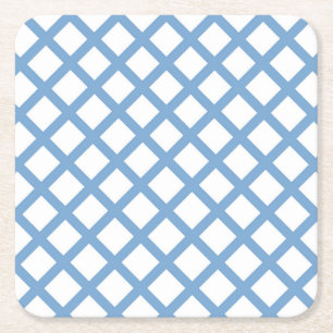 Dessous-de-verre Carré En Papier Motif à rayures diamantées Harlequin bleu blanc