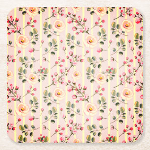 Dessous-de-verre Carré En Papier Motif à rayures florales rose pâle