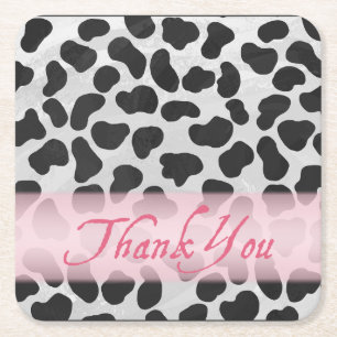 Dessous-de-verre Carré En Papier Motif à taches dalmate Merci rose
