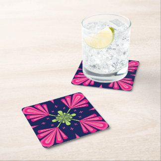 Dessous-de-verre Carré En Papier Motif abstrait de pétales florales roses géométriq