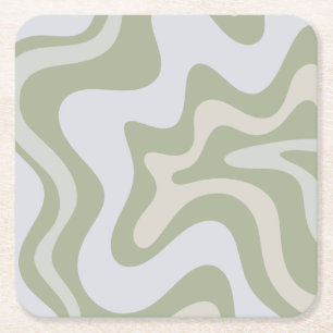 Dessous-de-verre Carré En Papier Motif Abstrait Retro Liquid Swirl à Sage Green