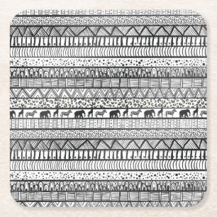 Dessous-de-verre Carré En Papier Motif africain tribal noir blanc