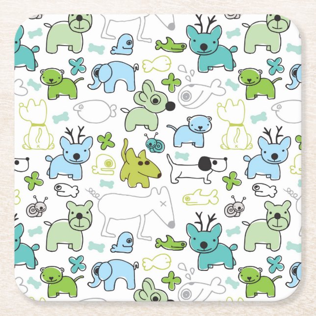 Dessous-de-verre Carré En Papier motif animal d'arrière - plan d'enfants (Devant)
