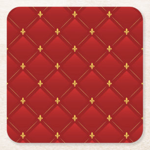 Dessous-de-verre Carré En Papier Motif Art Nouveau rouge et or