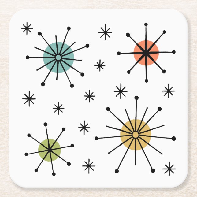 Dessous-de-verre Carré En Papier Motif Atomique en Forme d'Étoile Éclatée de Style  (Devant)