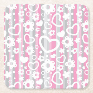 Dessous-de-verre Carré En Papier Motif avec des coeurs et des fleurs
