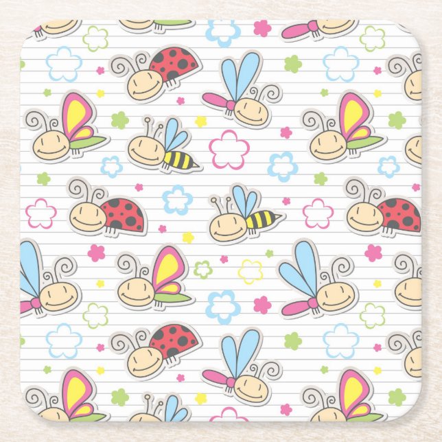 Dessous-de-verre Carré En Papier motif avec des insectes (Devant)