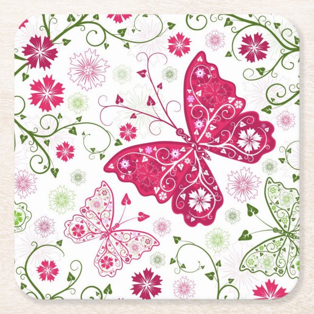 Dessous-de-verre Carré En Papier Motif blanc floral (Devant)