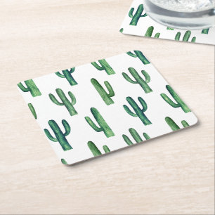 Dessous-de-verre Carré En Papier Motif cactus vert aquarelle. Cactus botanique