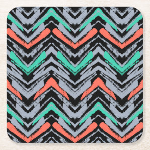 Dessous-de-verre Carré En Papier Motif Chevron Grise, Turquoise Et Corail
