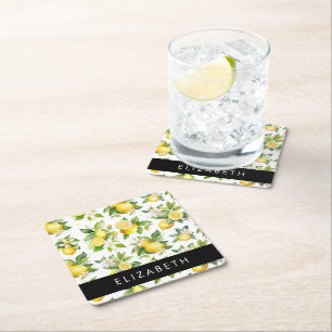 Dessous-de-verre Carré En Papier Motif citron, Fleurs de citron, Feuilles, Votre No