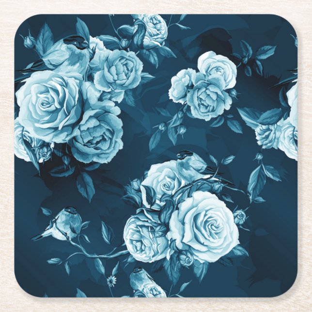 Dessous-de-verre Carré En Papier Motif classique de rose de bleu (Devant)
