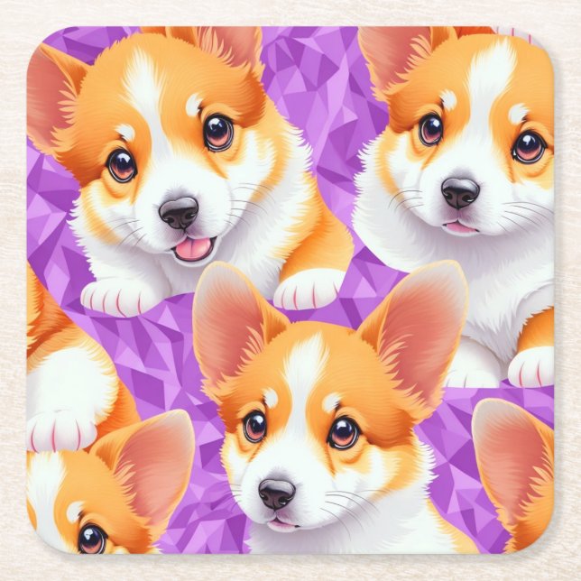 Dessous-de-verre Carré En Papier Motif Corgi (Devant)