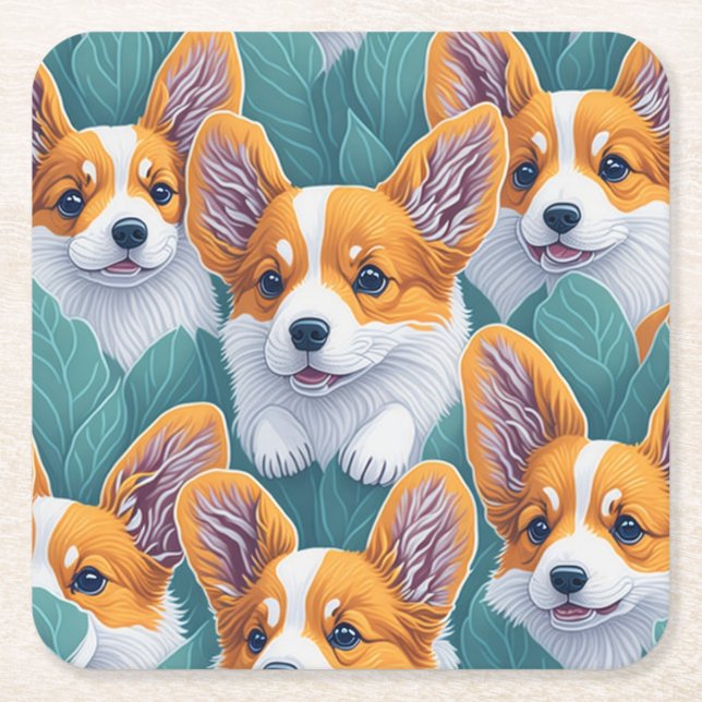 Dessous-de-verre Carré En Papier Motif Corgi (Devant)