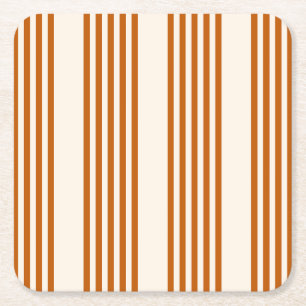 Dessous-de-verre Carré En Papier Motif couleur orange brun et beige cinq rayures