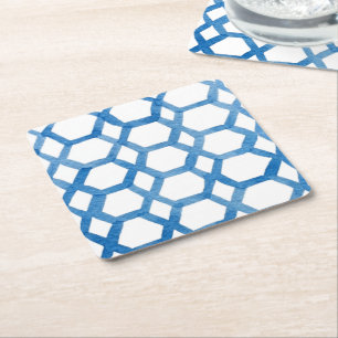 Dessous-de-verre Carré En Papier Motif d'aquarelle bleu japonais Shibori