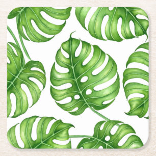 Dessous-de-verre Carré En Papier Motif d'aquarelle Monstera