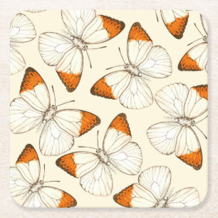 Dessous-de-verre Carré En Papier Motif d'aquarelle papillons
