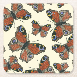Dessous-de-verre Carré En Papier Motif d'aquarelle papillons