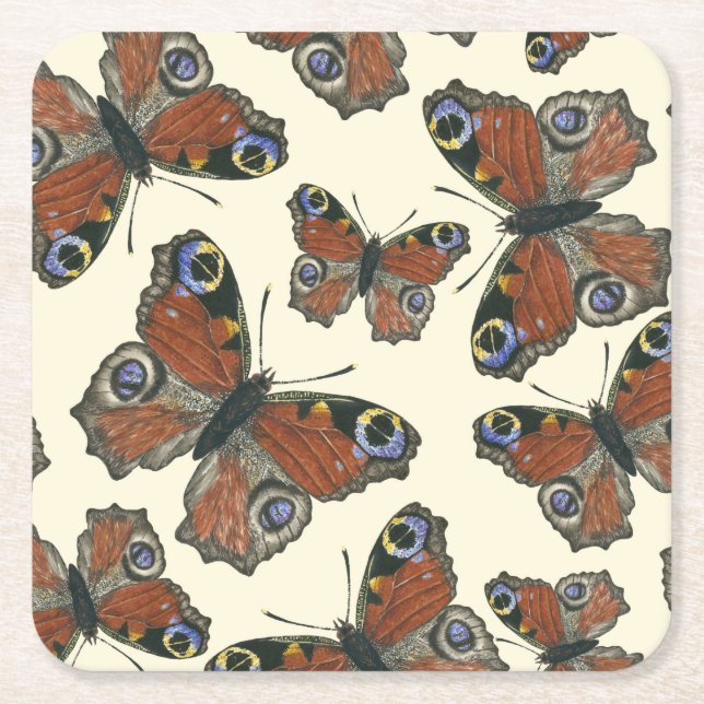 Dessous-de-verre Carré En Papier Motif d'aquarelle papillons (Devant)