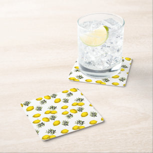 Dessous-de-verre Carré En Papier Motif d'art botanique citron et olive