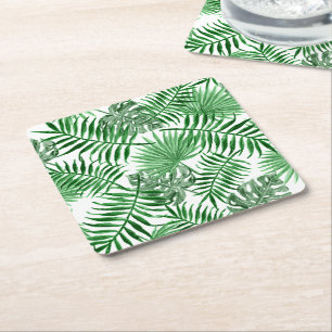 Dessous-de-verre Carré En Papier Motif d'art d'été de feuilles de palmier vert trop