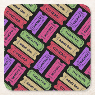 Dessous-de-verre Carré En Papier Motif de billets de cinéma et de théâtre vintage