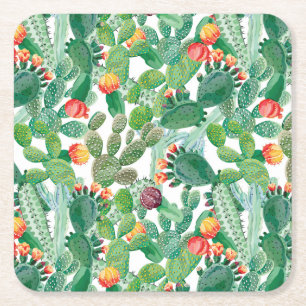Dessous-de-verre Carré En Papier Motif de cactus d'aquarelle