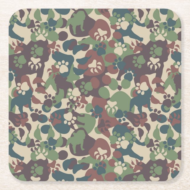 Dessous-de-verre Carré En Papier Motif de camouflage de chien (Devant)