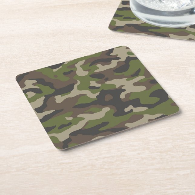 Dessous-de-verre Carré En Papier Motif de camouflage vert (Incliné)
