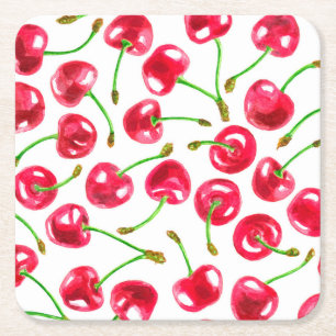 Dessous-de-verre Carré En Papier Motif de cerises d'aquarelle