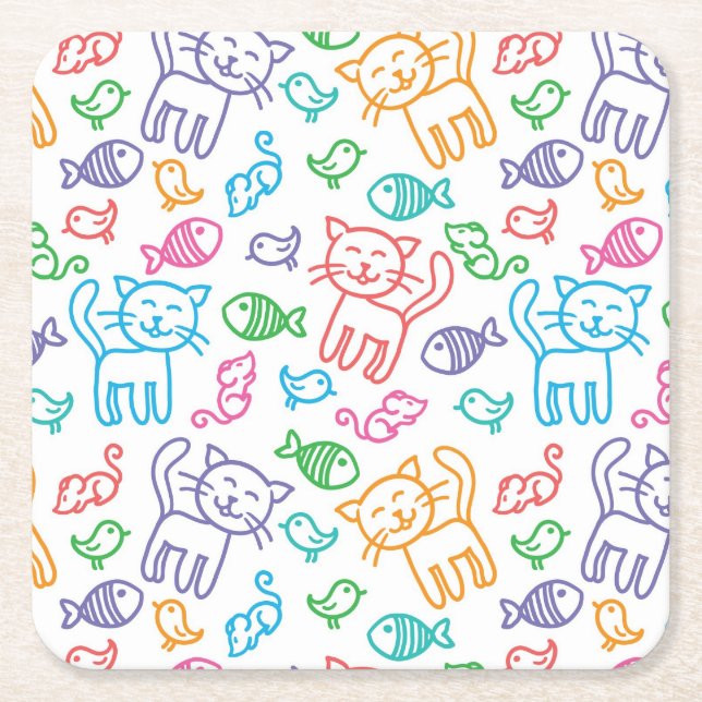 Dessous-de-verre Carré En Papier motif de chat (Devant)
