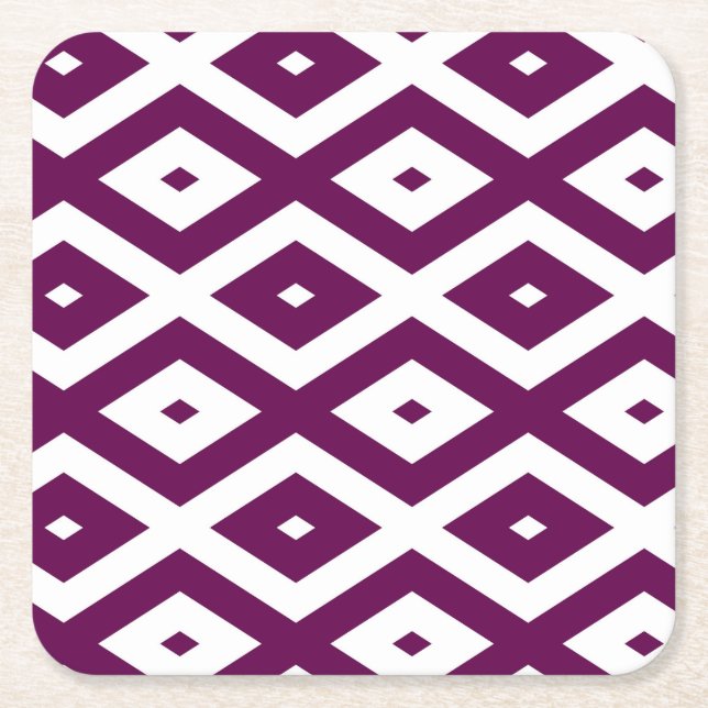 Dessous-de-verre Carré En Papier Motif de diamant blanc et violet de prune (Devant)