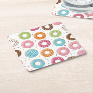 Dessous-de-verre Carré En Papier Motif de Donuts Colorés Rétro pour une Fête Amusan