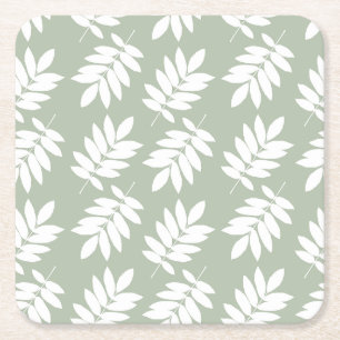Dessous-de-verre Carré En Papier Motif de feuille âgée blanc sur vert