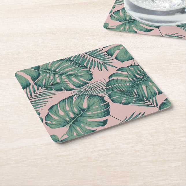 Dessous-de-verre Carré En Papier Motif de feuille tropicale (Incliné)