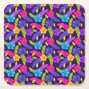 Dessous-de-verre Carré En Papier Motif de feuilles et fleurs tropicales-23857