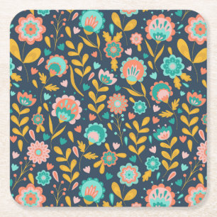 Dessous-de-verre Carré En Papier Motif de fleur d'art populaire