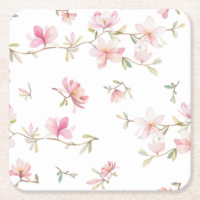 Dessous-de-verre Carré En Papier Motif de fleur rose mou d'aquarelle (Devant)