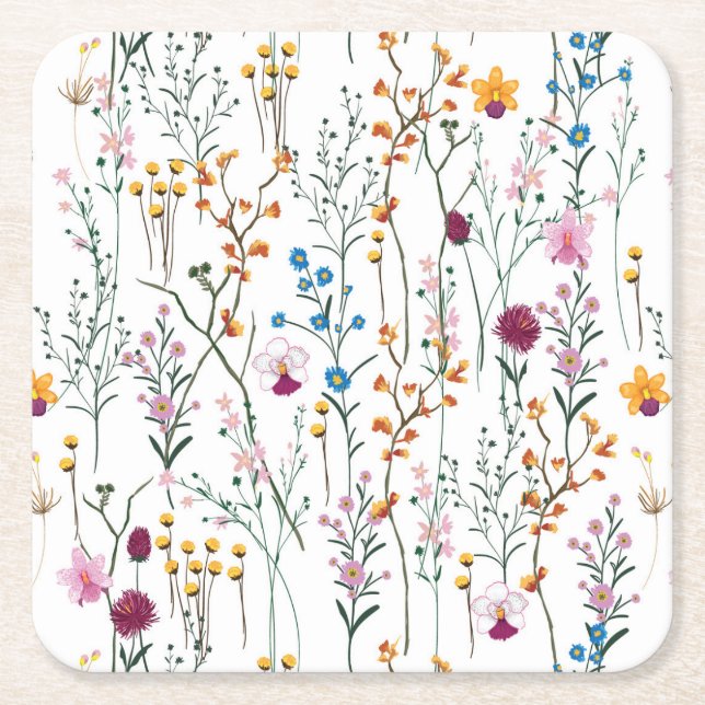 Dessous-de-verre Carré En Papier Motif de fleur sauvage d'été (Devant)