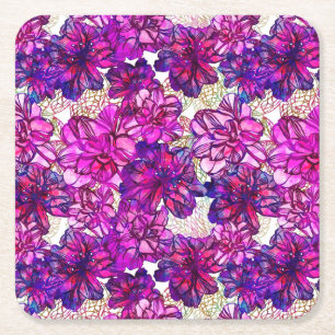 Dessous-de-verre Carré En Papier Motif de fleurs abstrait de rose et de pourpre