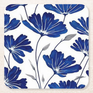 Dessous-de-verre Carré En Papier Motif de fleurs bleu marine