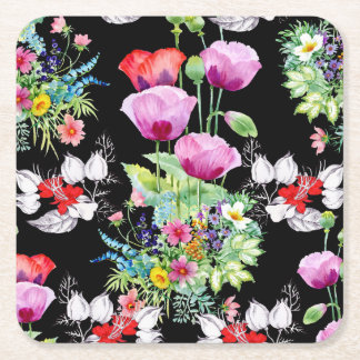 Dessous-de-verre Carré En Papier Motif de fleurs colorées d'été de pavot