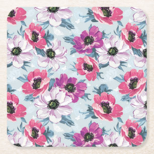 Dessous-de-verre Carré En Papier Motif de fleurs de couleur d'élégance sur le ble