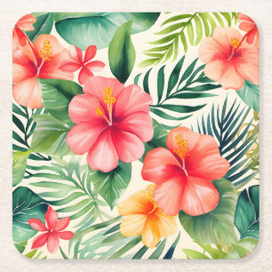 Dessous-de-verre Carré En Papier Motif de fleurs d'hibiscus tropicaux